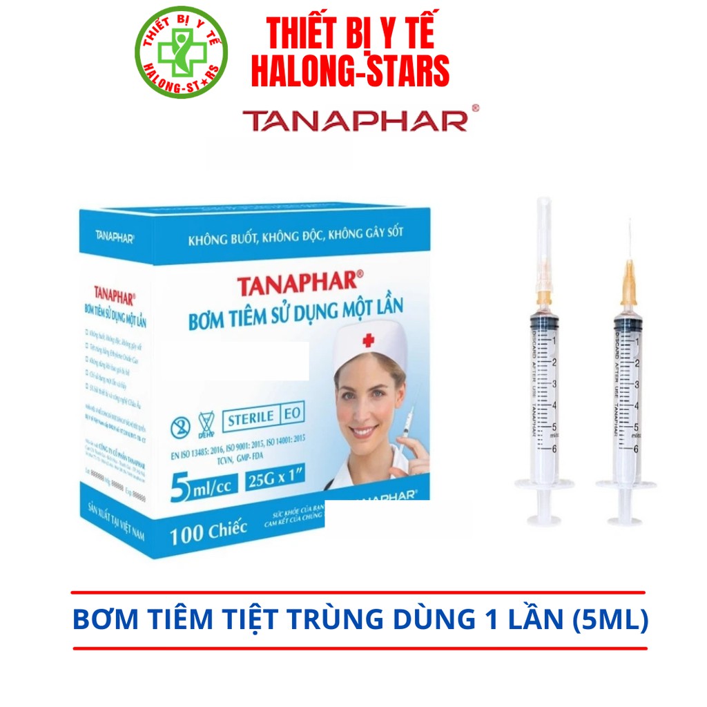 Bơm Tiêm Dùng 1 lần TANAPHAR - DUNG TÍCH 5ML hộp 100 cái