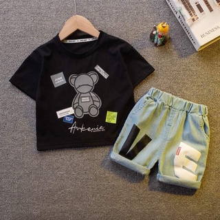 Set bé trai jean đùi áo pun