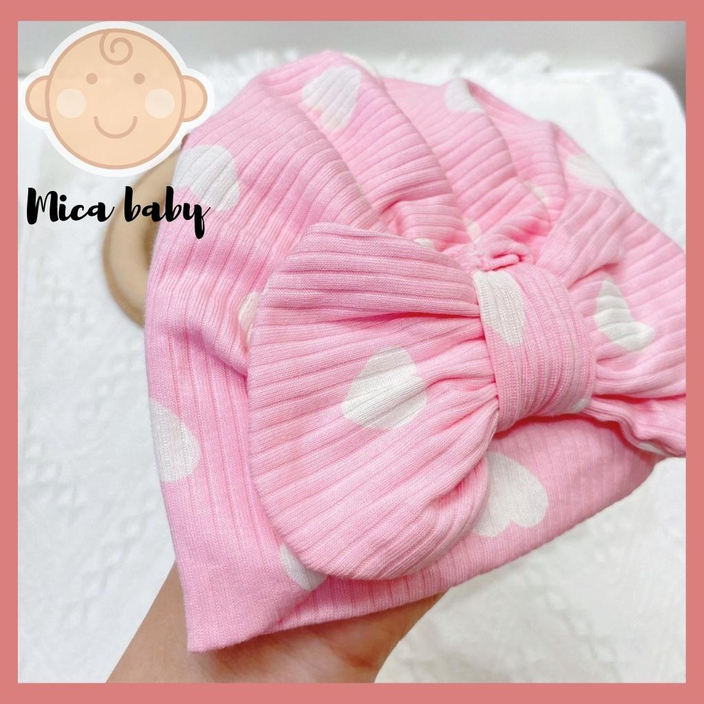 Mũ nón turban thắt nơ hồng hình tym đáng yêu cho bé từ Mica baby MTB86