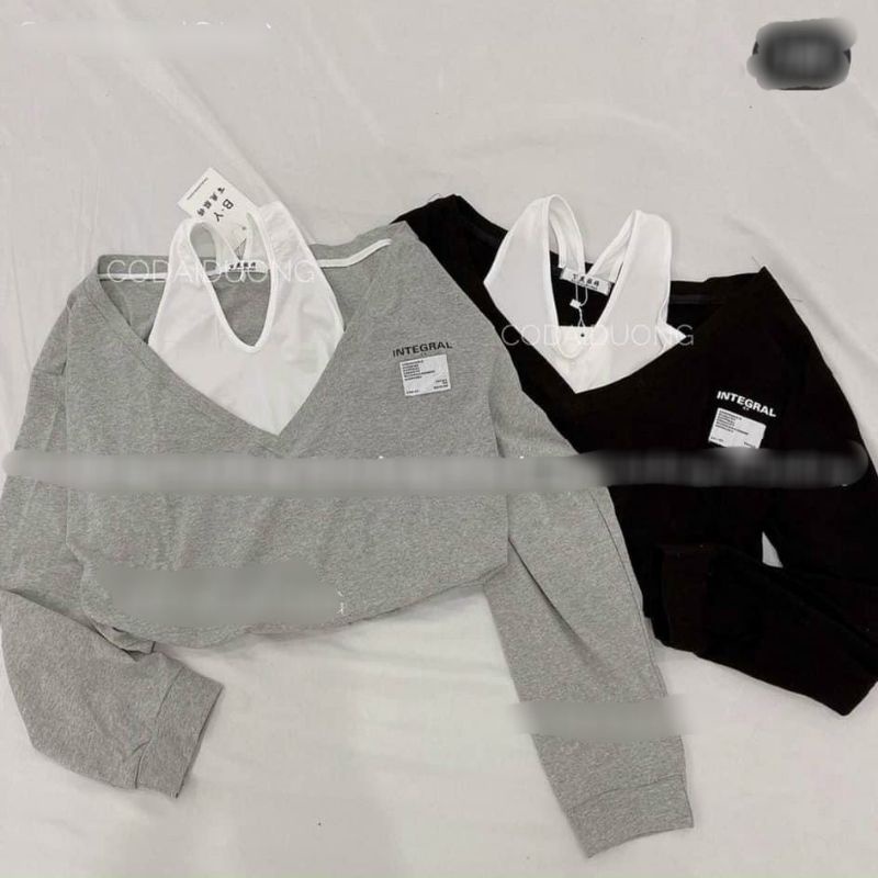 SET ÁO LỆCH PHỐI ÁO 3 LỖ TAY DÀI 2M: ĐEN / XÁM 🥰🥰🥰🥰