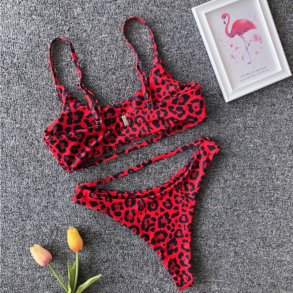 Set bikini cắt xẻ cổ U gợi cảm nhiều màu thời trang đi biển cho nữ
