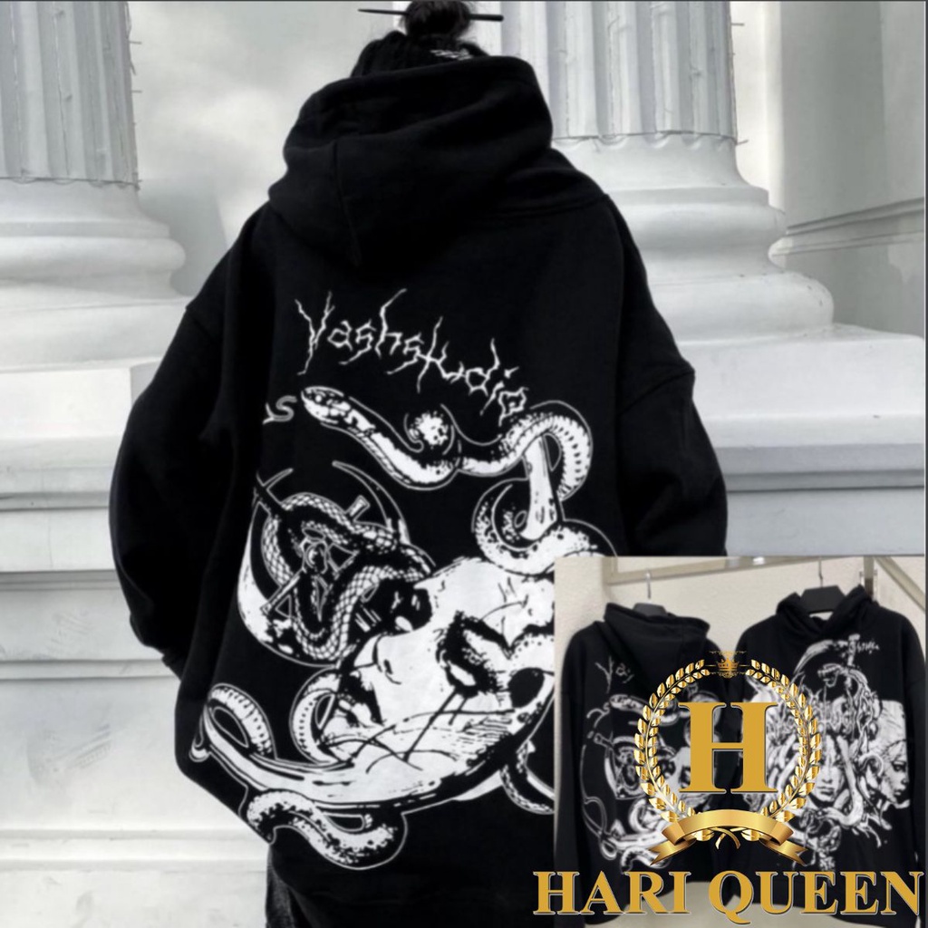 Áo hoodie nỉ 2 lớp Vah Studio Moon Cô Gái Đầu Rắn in trước sau mẫu hot 2022 HARIQUEEN