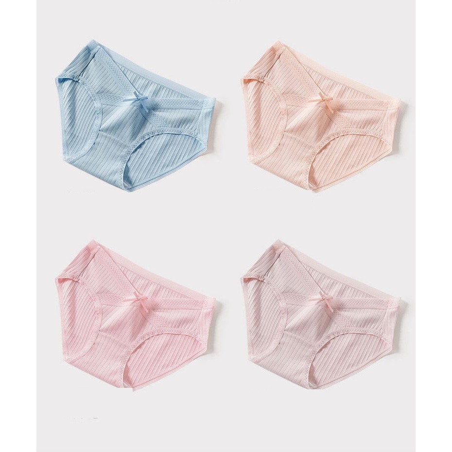 Set 4 QUẦN LÓT BẦU Cạp Chéo Cotton Cao Cấp - Kháng Khuẩn - BAO CHẤT LƯỢNG - GL03 REN - Xanh hồng be