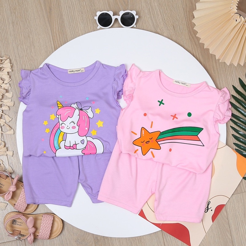 NT055 Bộ ba lỗ, sát nách dáng cánh tiên, bộ thun lạnh Minky Mom hoạ tiết dễ thương cho bé gái
