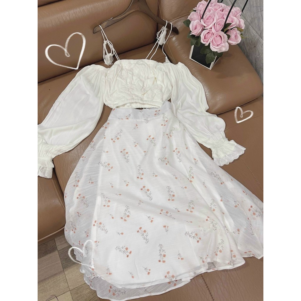 SET ĐẦM MIDI HOA KÈM ÁO CROP SET Đầm kiểu dáng đơn giản nhưng vô cùng xinh xắn, màu sắc tươi tắn thích hợp cho các chuyế