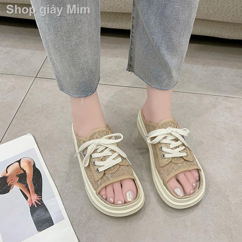 ♚Giày bệt lưới đế dày nữ hè 2021 phong cách mới hở ngón, không có dây đeo gót chân