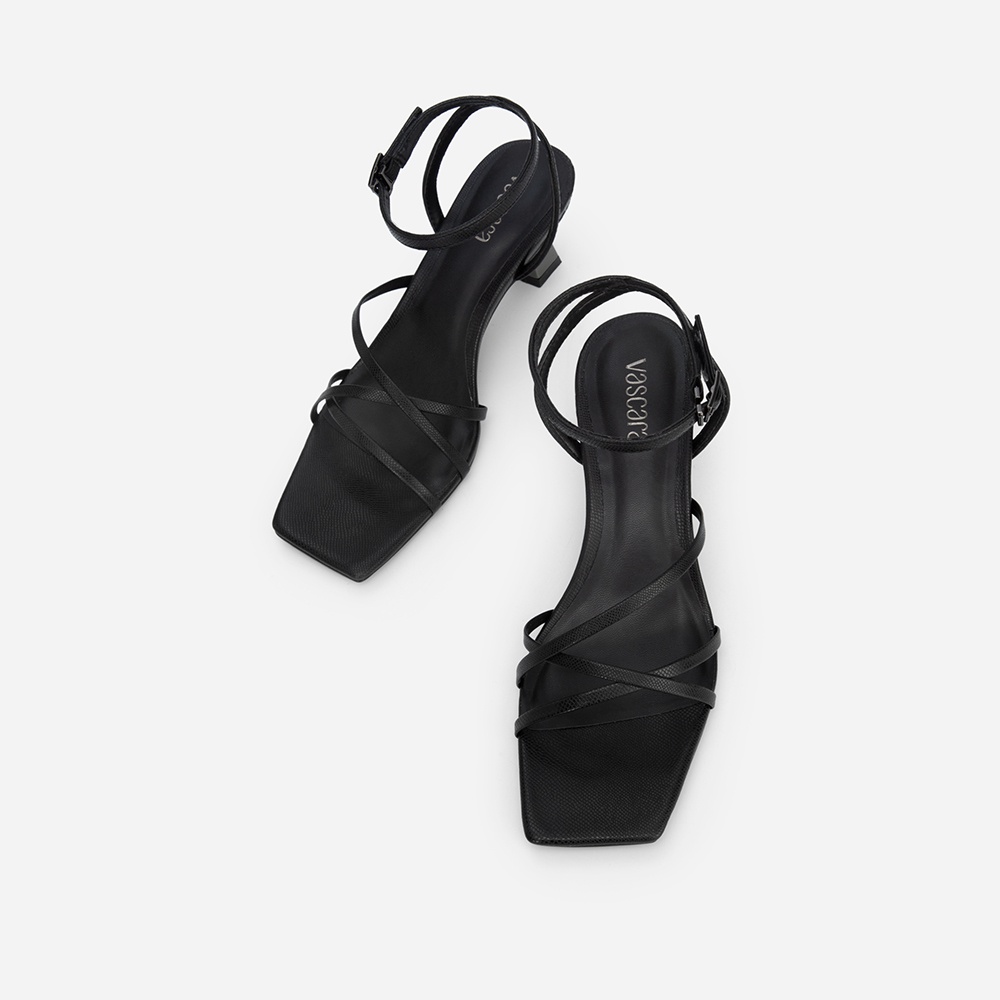 Vascara Giày Sandal Ankle Strap Vân Da Kỳ Đà SDN 0698 Màu Đen