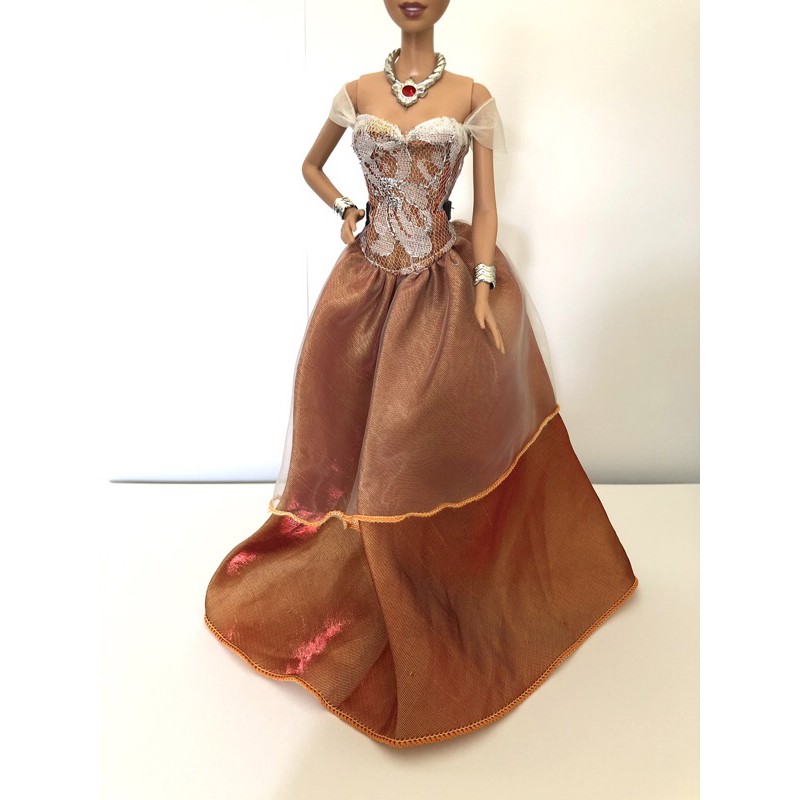 Đầm dạ hội búp bê Barbie màu đồng ánh đỏ đẹp kiêu sa (bán đầm ko kèm búp bê)