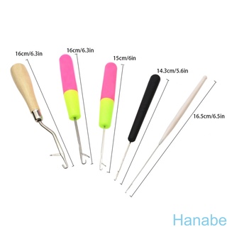 HB-5Pcs Wooden Handle Crochet Hooks Metal Hand Knitting Bent Latch Hook Rug Carpet Making Tools