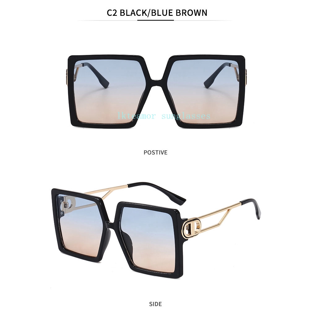 Kính râm hình vuông bản to gọng kim loại đen phong cách retro dành cho nữ