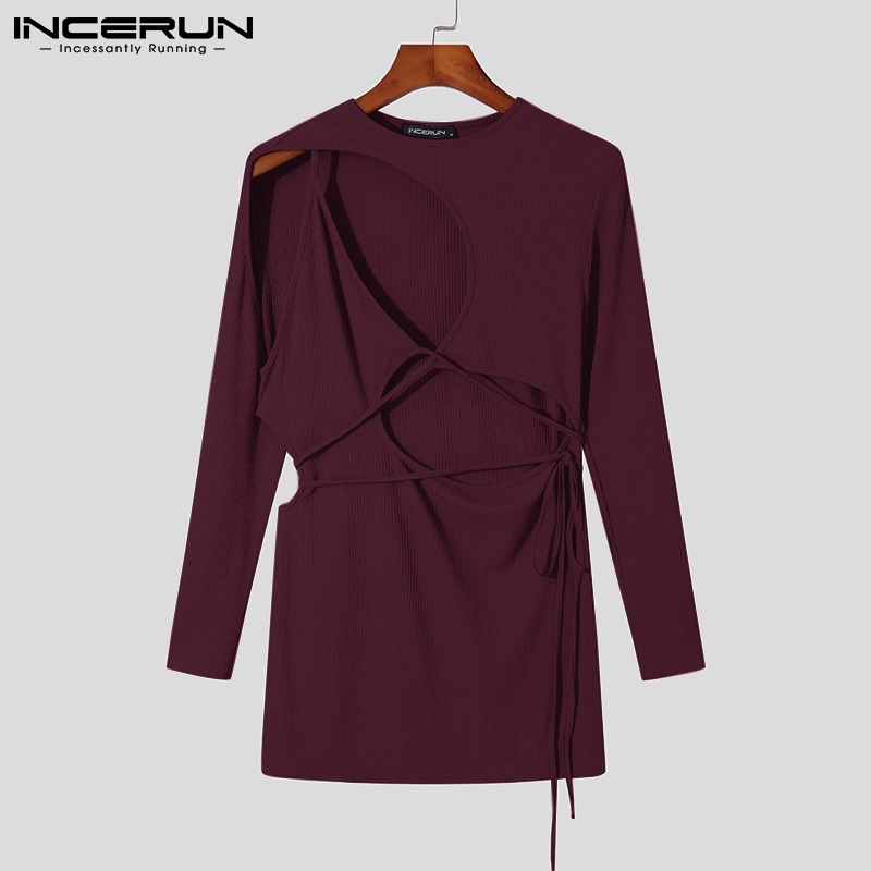 Áo INCERUN dài tay cổ tròn thiết kế độc đáo