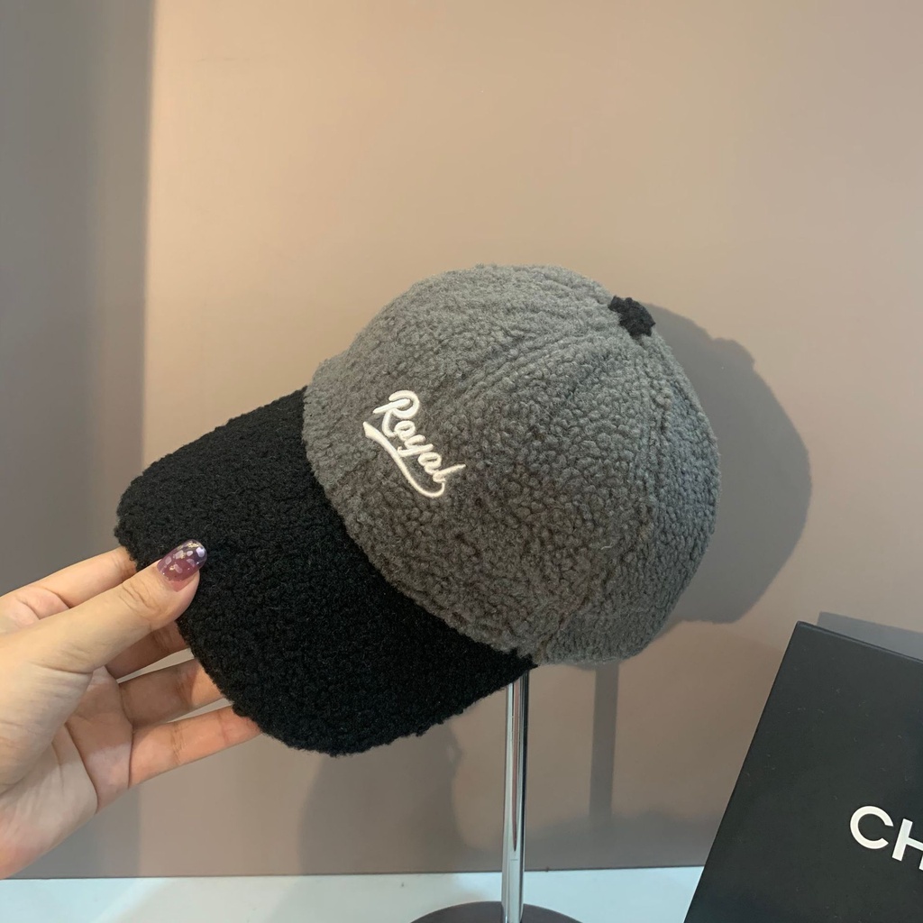 Mũ lưỡi trai phối vải lông màu sắc thời trang Hàn Quốc cho nữ