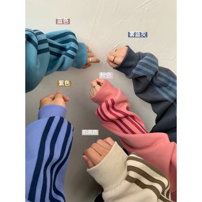 Áo khoác hoodie unisex nỉ bông cotton dưới 80kg oknana - Áo khoác hoodie ullzang 3 sọc dáng rộng