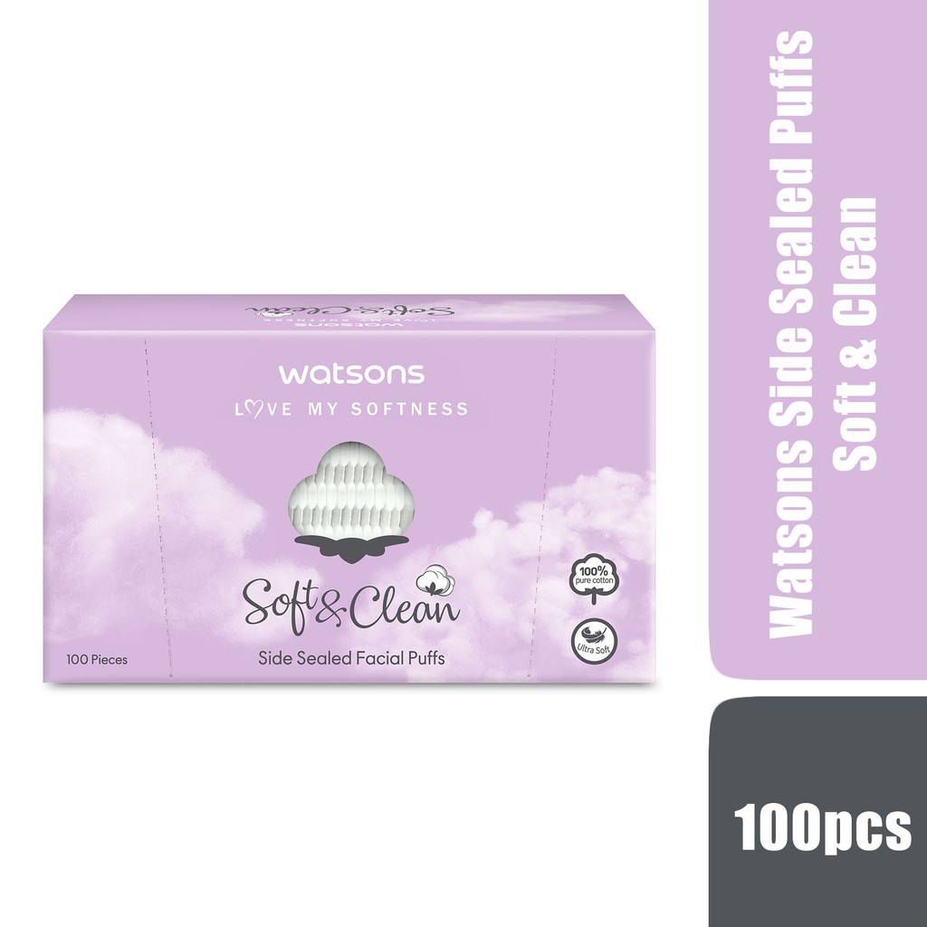 Bông Tẩy Trang Watsons Love My Softness Soft &amp; Clean Side Sealed Facial Puff Cuốn Biên 100 Miếng