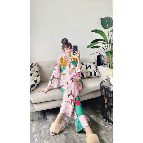 Đồ bộ mặc nhà Lụa tay dài quần dài - hàng thiết kế cao cấp cho bạn nữ dưới 58kg