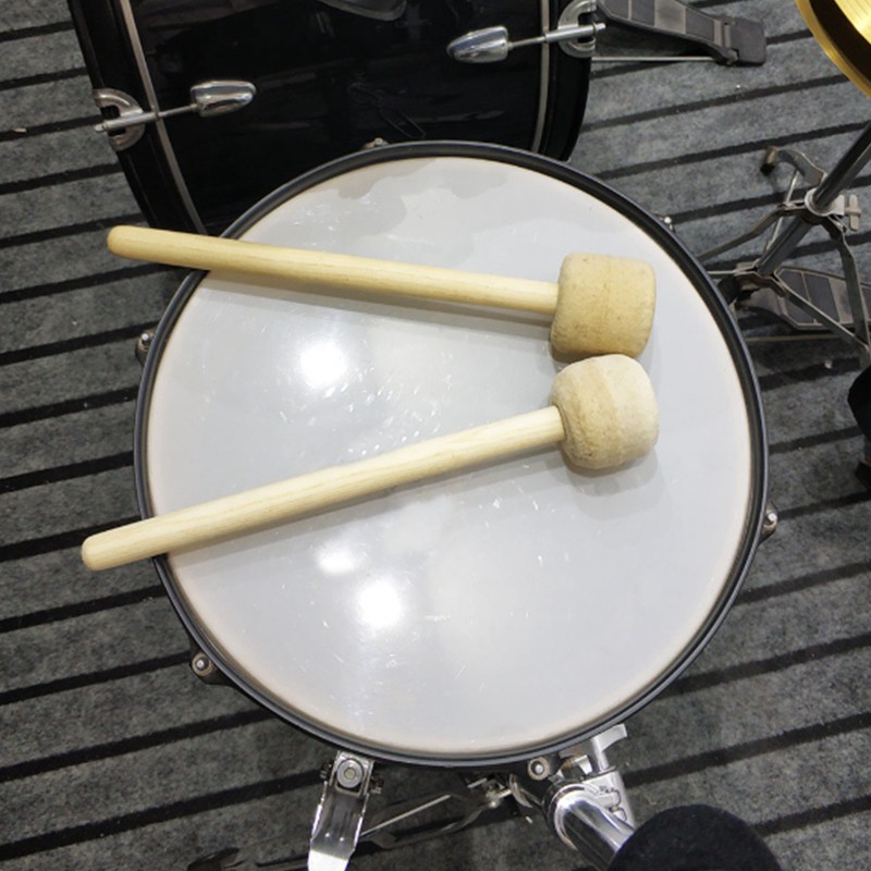 2Pcs Wool Felt Drum Stick Wood Handle Anti-Slip for Snare Drums