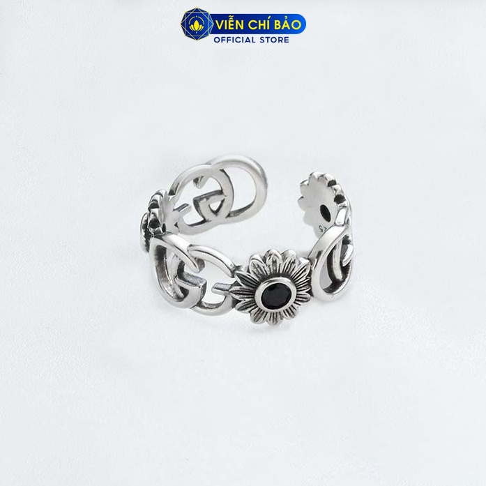 Nhẫn bạc nữ Hoa Cúc đen chất liệu bạc Thái 925 thời trang phụ kiện trang sức nữ thương hiệu Viễn Chí Bảo N000487