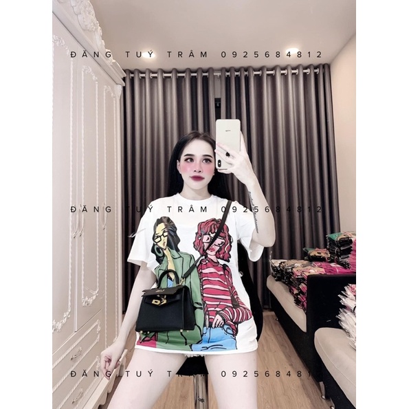 Áo Phông Tay Lỡ Hot Hình Cô Gái Basic Đen Trắng Cổ Tròn - Áo Thun Freesize Kiểu Dáng Ulzzang Hàn Quốc | BigBuy360 - bigbuy360.vn