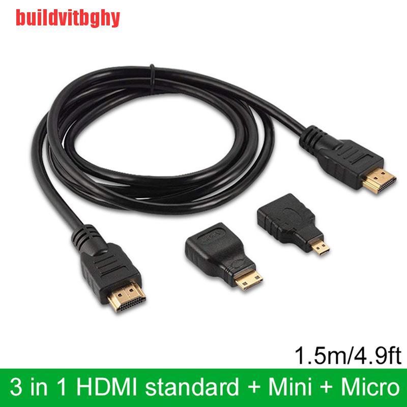 {buildvitbghy}3 in 1 Gold Plated HDMI + Mini + Micro HDMI Adapter Cable 1.5m 4.9ft High Speed IHL