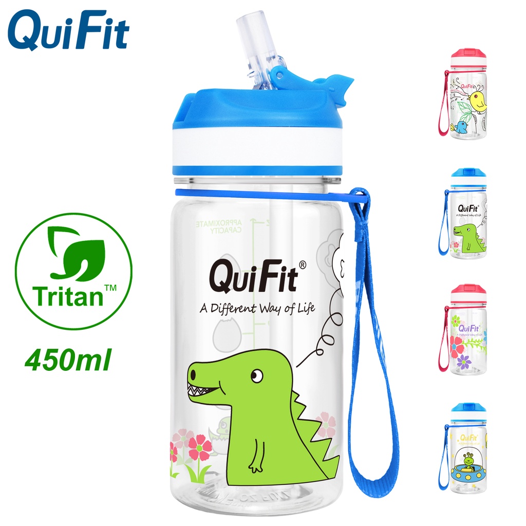 Chai đựng nước Quifit bằng Tritan không chứa BPA có ống hút và vạch đo dung tích 450ml