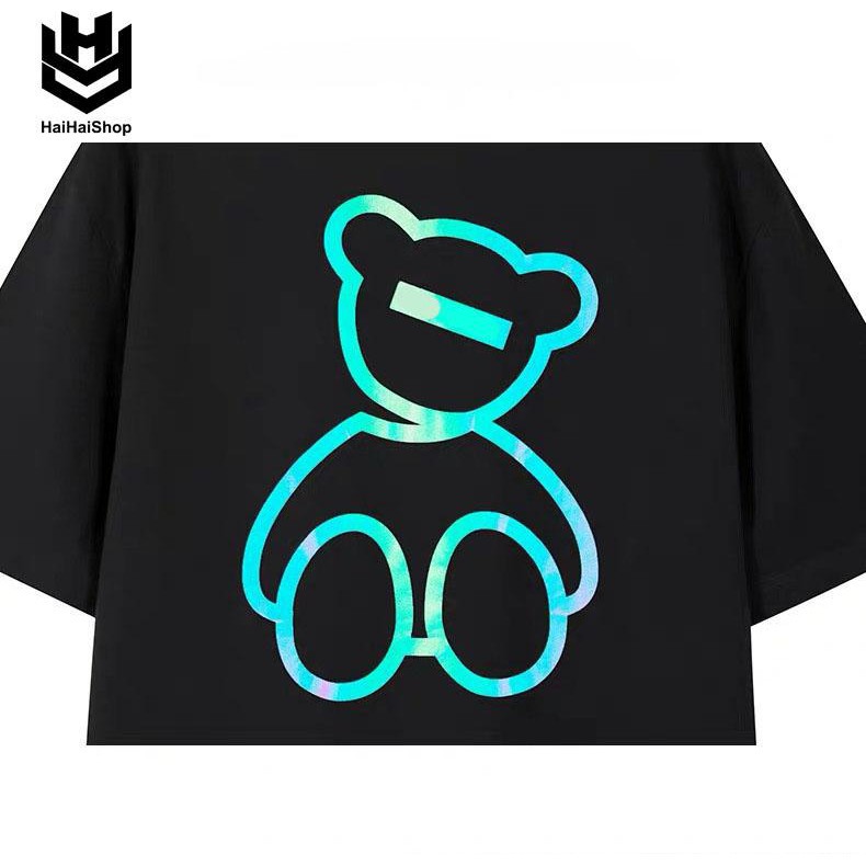 Cao cấp Áo thun gấu in phản quang phom tay lỡ unisex y hình giá tận xưởng