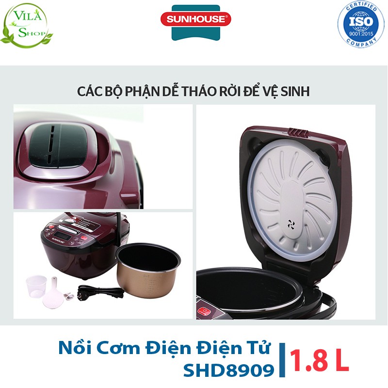 Nồi Cơm Điện Tử 1.8L Sunhouse SHD8909, Nồi Cơm Trang Bị Hệ Thống Nấu Tự Động