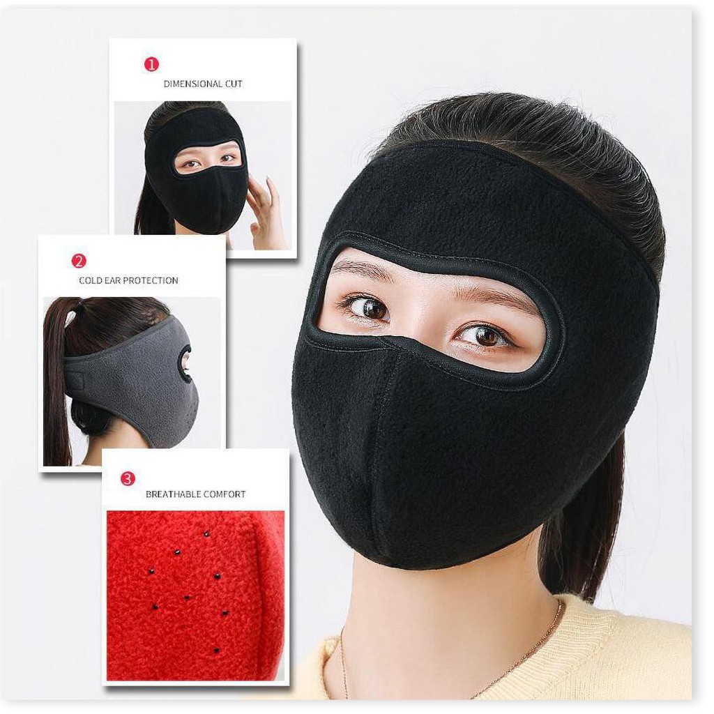 Khẩu trang vải nỉ  2 lớp dán gáy - Khảu trang ninja che kín tai chống gió lạnh mùa đông, chống nắng mùa hè