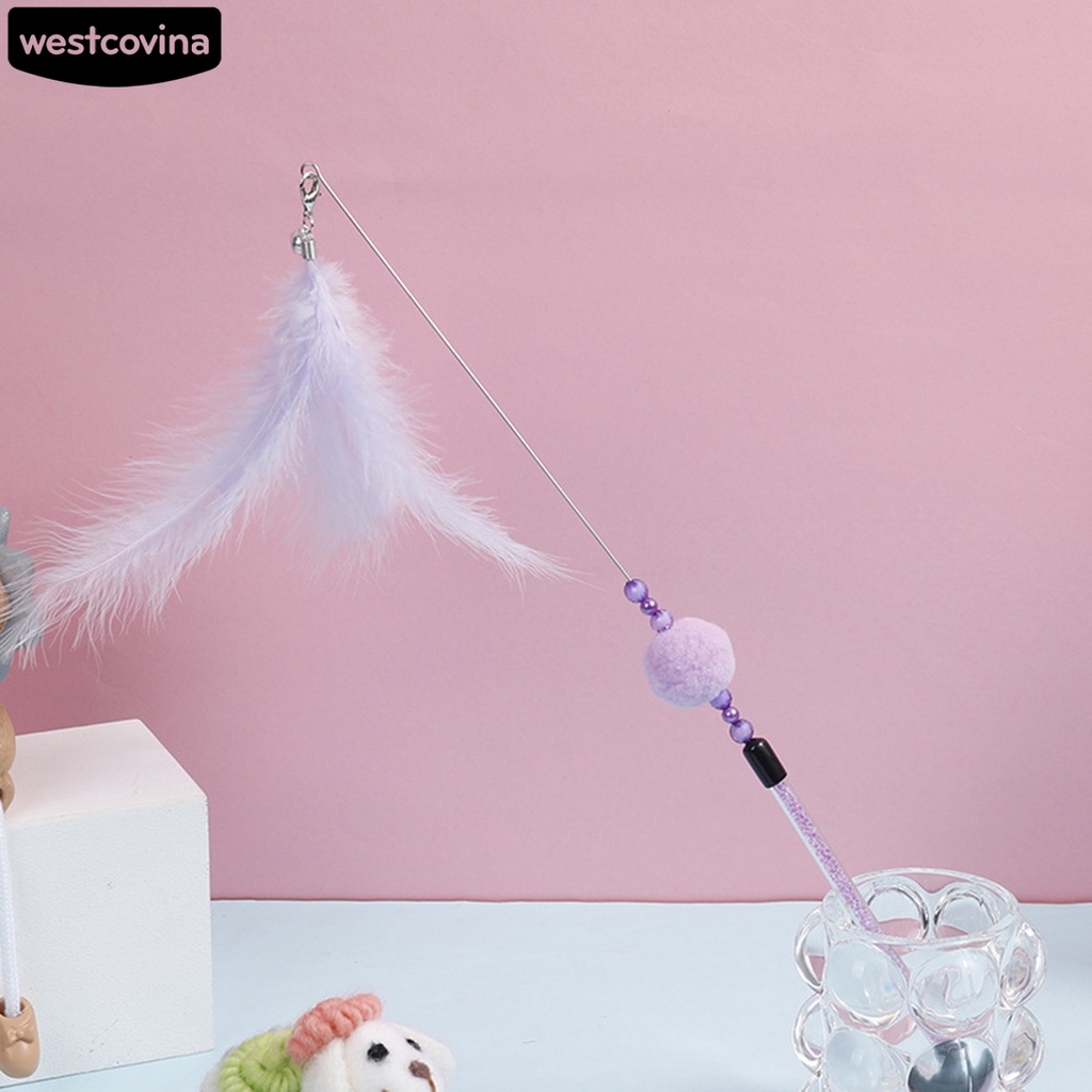 Đồ chơi gậy trêu chọc mèo bằng nhựa PVC gắn lông vũ chống cắn giảm căng thẳng