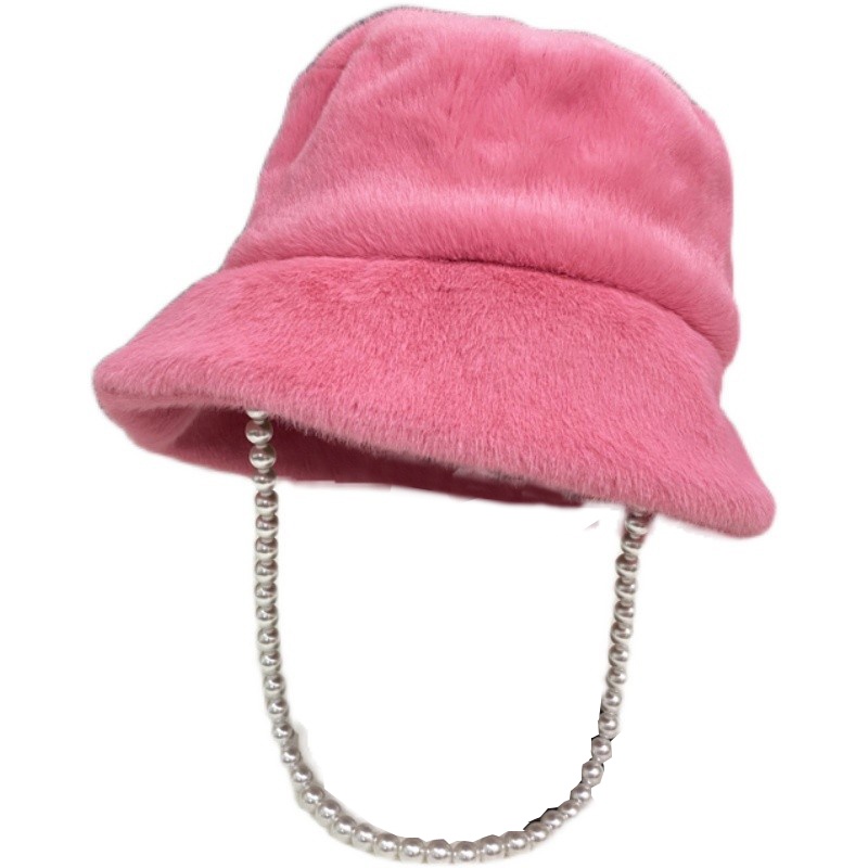 Mũ xô MG STUDIO phối lông thiết kế chuỗi ngọc trai tùy chọn màu sắc