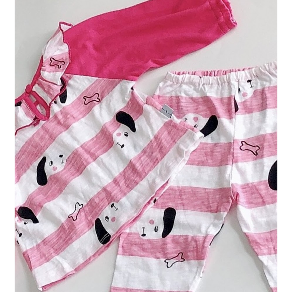 Bộ quần áo dài bé gái họa tiết Cún hồng thun cotton - AICDBGF6X8GM - AIN Closet