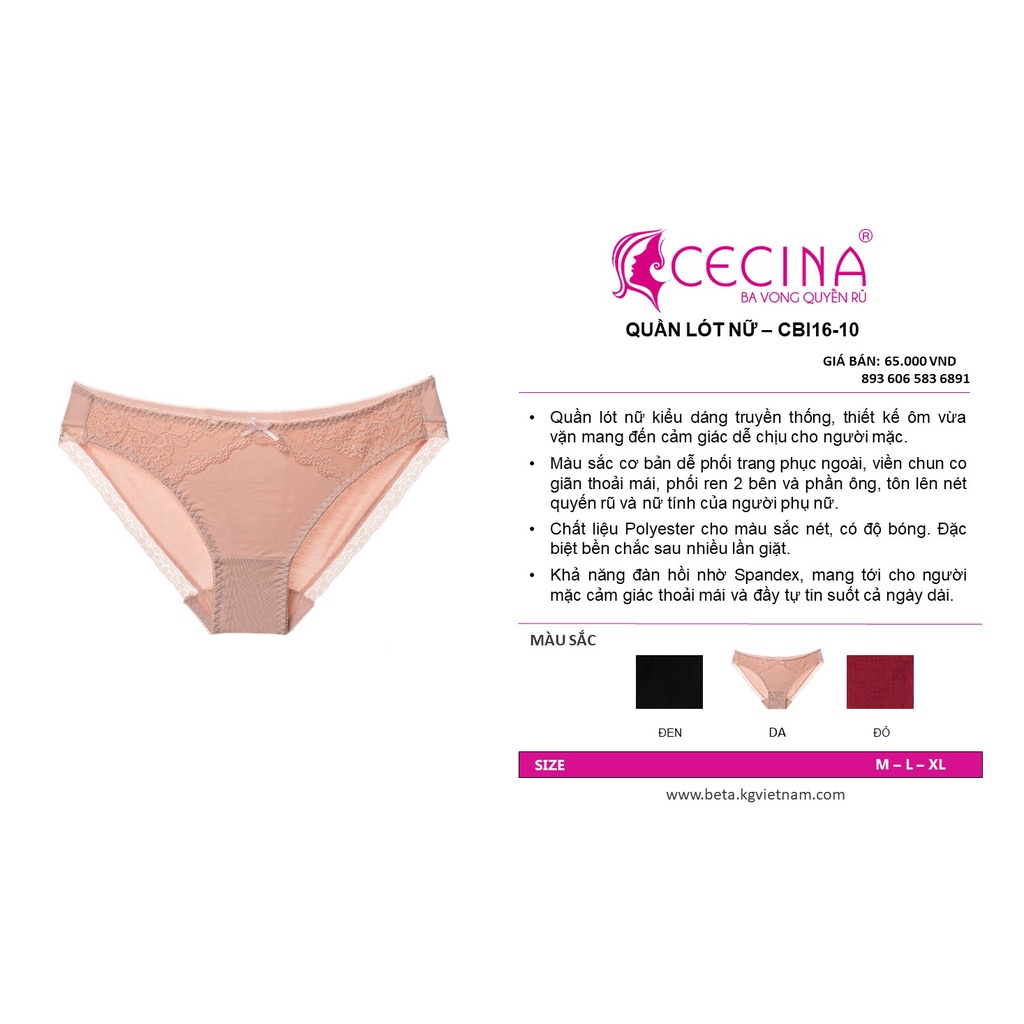CBI1610 Quần lót nữ chất liệu bamboo sợi tre, chính hãng Việt Nam, thấm hút tốt