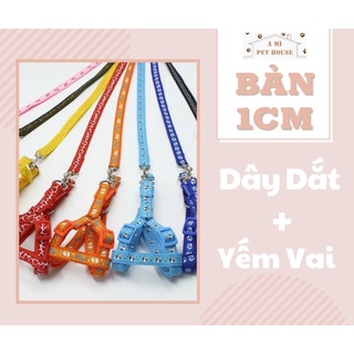 Dây dắt + yếm cho chó mèo bản 1cm - dây dắt chó mèo hoạ tiết bền dai