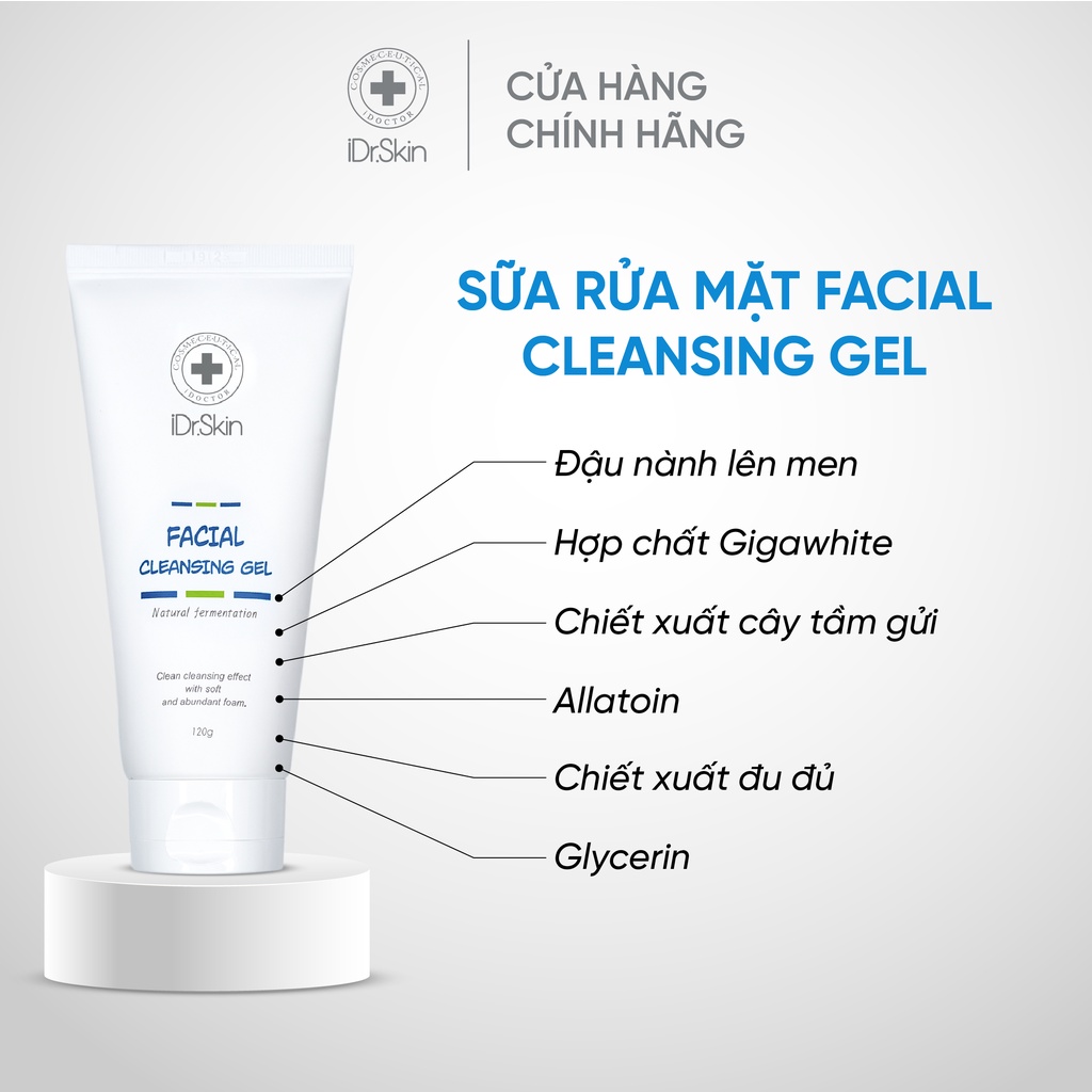 Sữa rửa mặt sạch sâu IDr.Skin Facial Cleansing Gel hỗ trợ phục hồi phục hồi và tái tạo da 120g