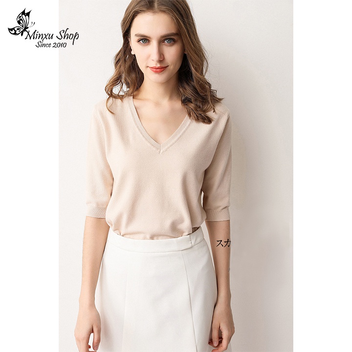Áo len kiểu nữ đẹp Minxu Shop, áo len Quảng Châu tay lỡ cổ V  bo gấu nhiều màu nhiều size (ALN)