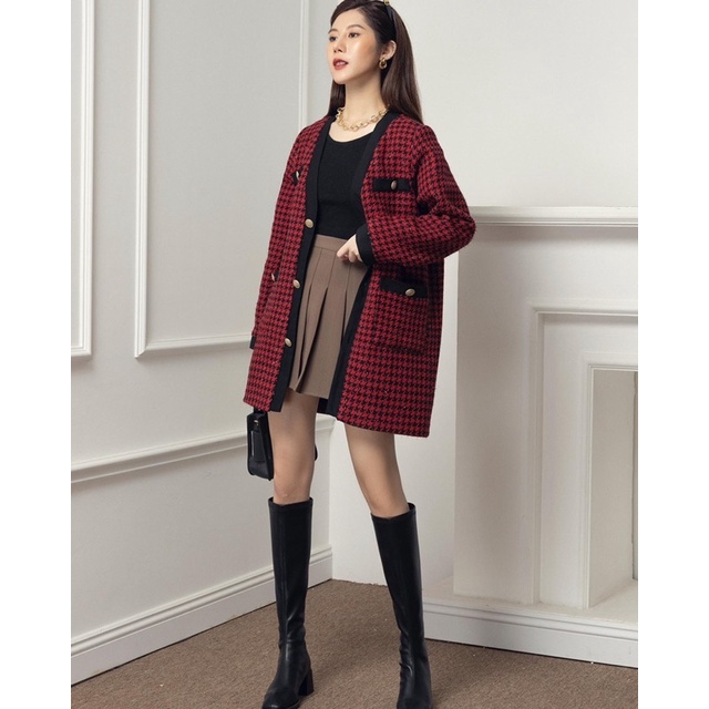 Áo Dạ Tweed Cardigan Hoạ Tiết Zizac Viền Đen Dáng Dài | BigBuy360 - bigbuy360.vn