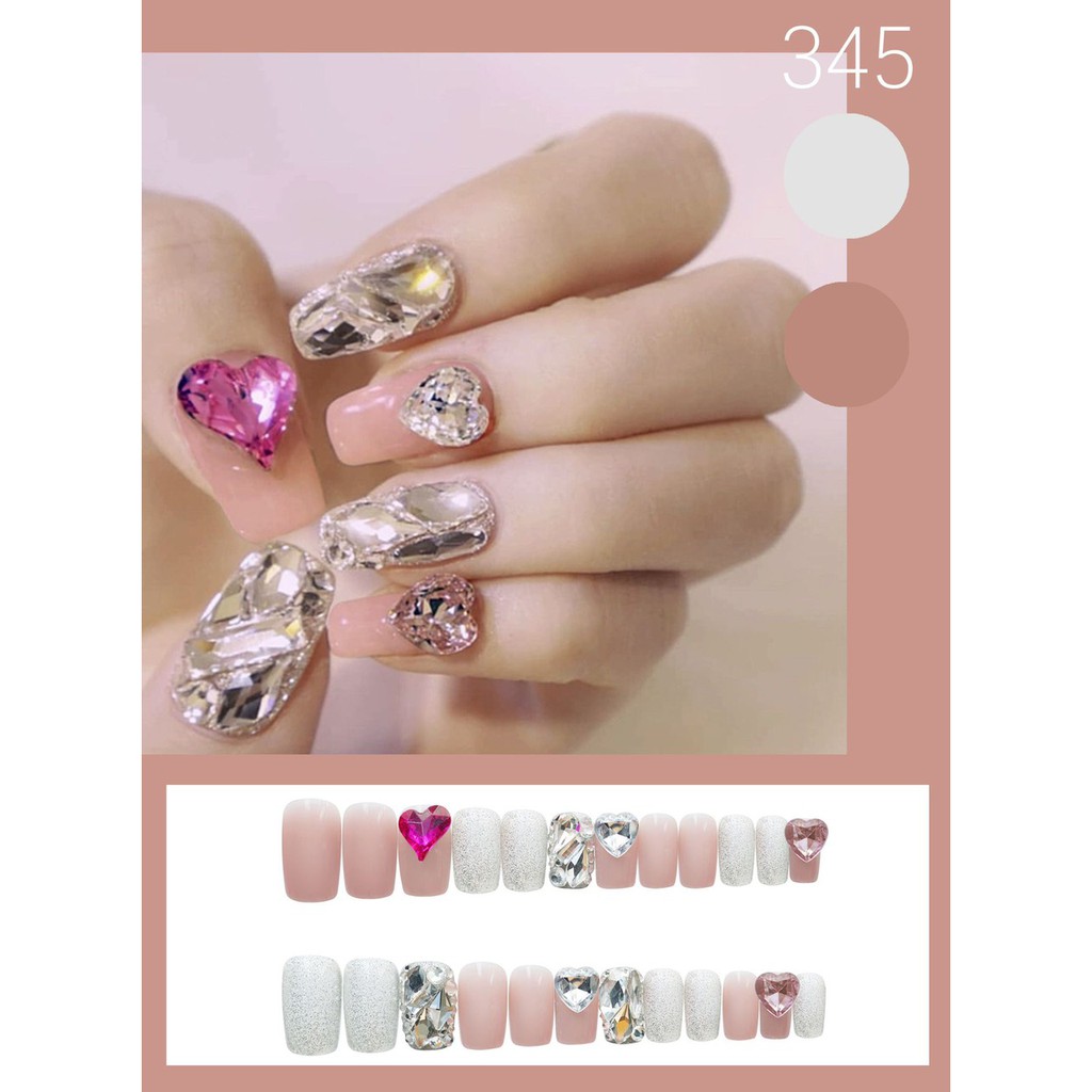 Set 24 móng tay giả đính kim cương nhân tạo đẹp nổi bật