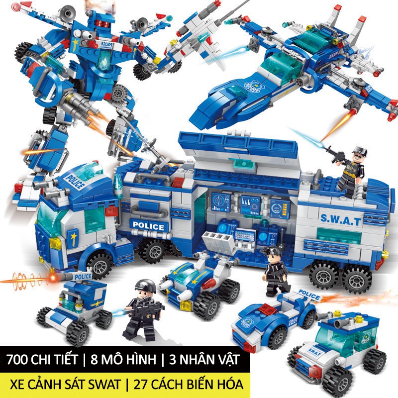 [700 CHI TIẾT] ĐỒ CHƠI XẾP HÌNH LEGO XE CẢNH SÁT SWAT XANH DƯƠNG LEGO ROBOT BẢO VỆ THÀNH PHỐ