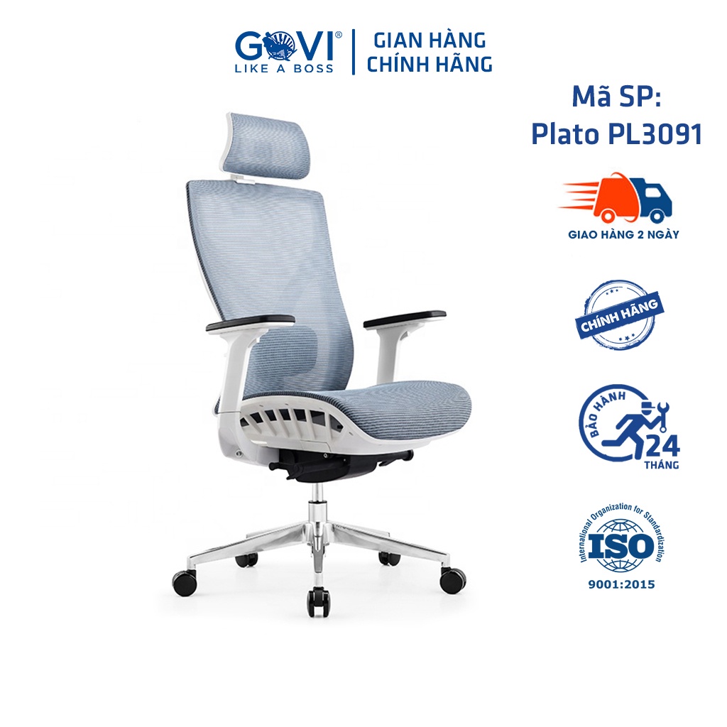 Ghế công thái học GOVI Ergonomic Plato PL3091 - Tựa tay tựa đầu điều chỉnh, mâm ghế ngả và khóa ngả 3 vị trí