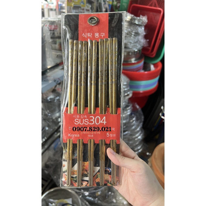 Bộ 5 Đôi Đũa INOX 304 HÀN QUỐC - Hàng CAO CẤP
