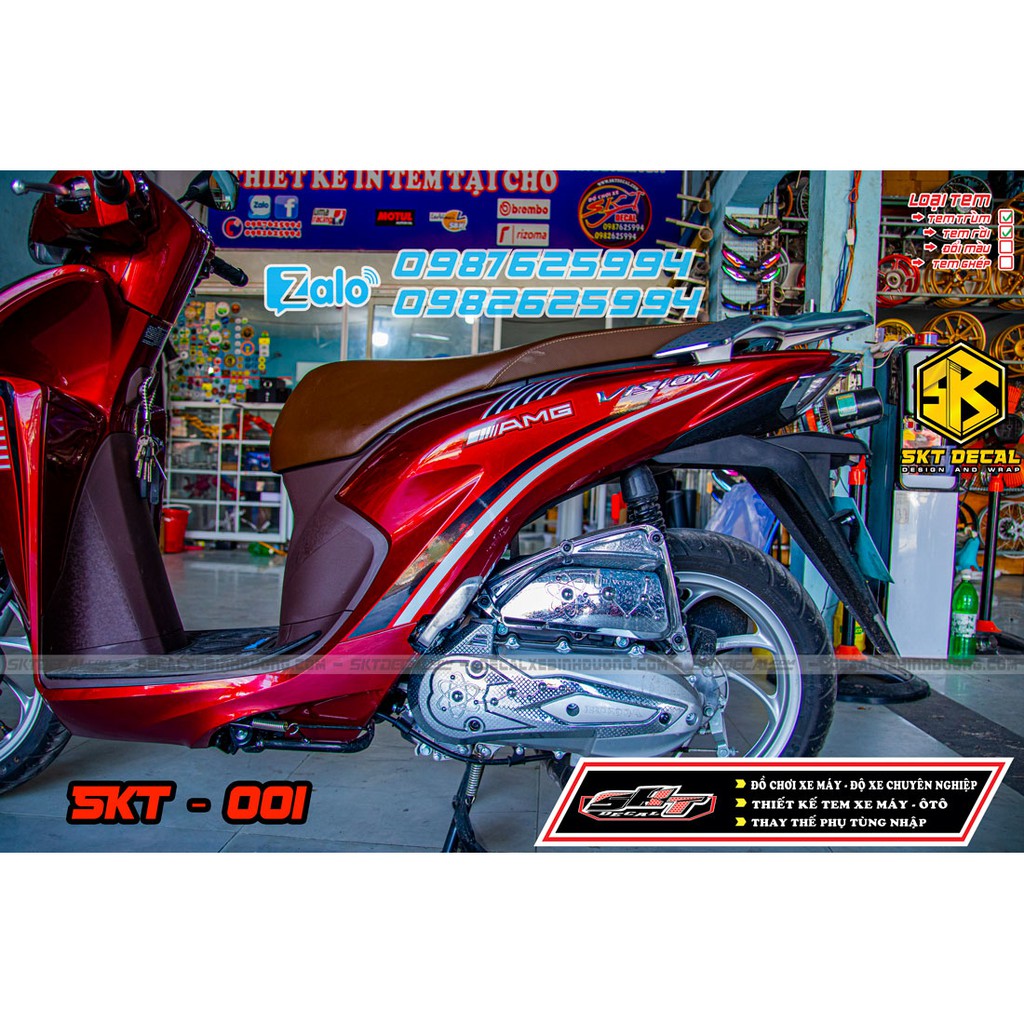 Tem trùm xe vision 2021 đỏ trắng đen amg