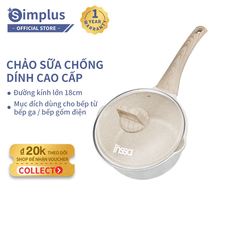 Nồi đá Maifan chống dính Simplus nồi bổ sung ăn dặm cho bé nồi nhỏ đun sữa nấu mì size 18cm