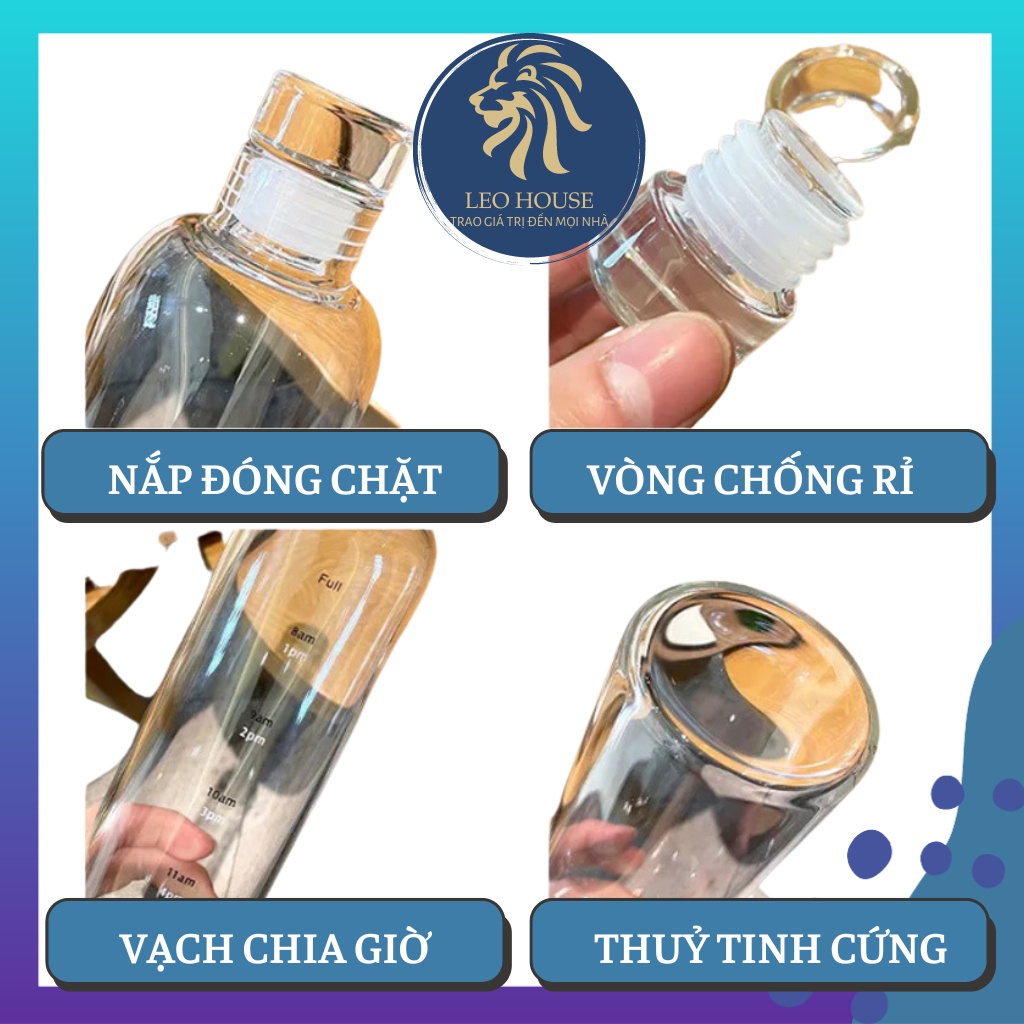 Bình Đựng Nước Thuỷ Tinh Chia Vạch 500ML 650ML LEOHOUSE