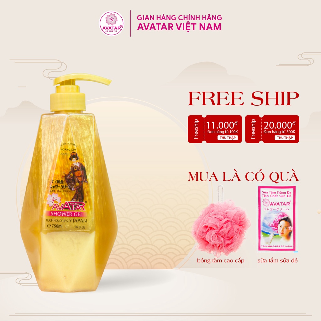 Sữa Tắm Vàng Hoàng Kim Nano Avatar - loại bỏ hắc tố, da sáng đều màu chống lão hóa da 750ml