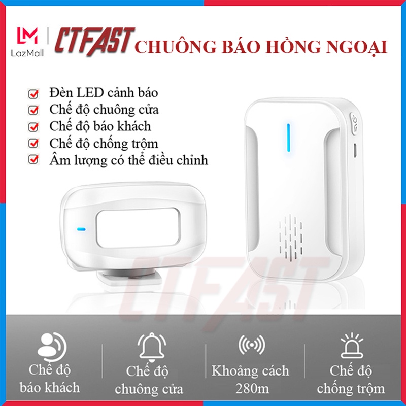 Chuông báo khách cửa hàng CTFAST-02, báo động chống trộm, cảm biến chuyển động hồng ngoại