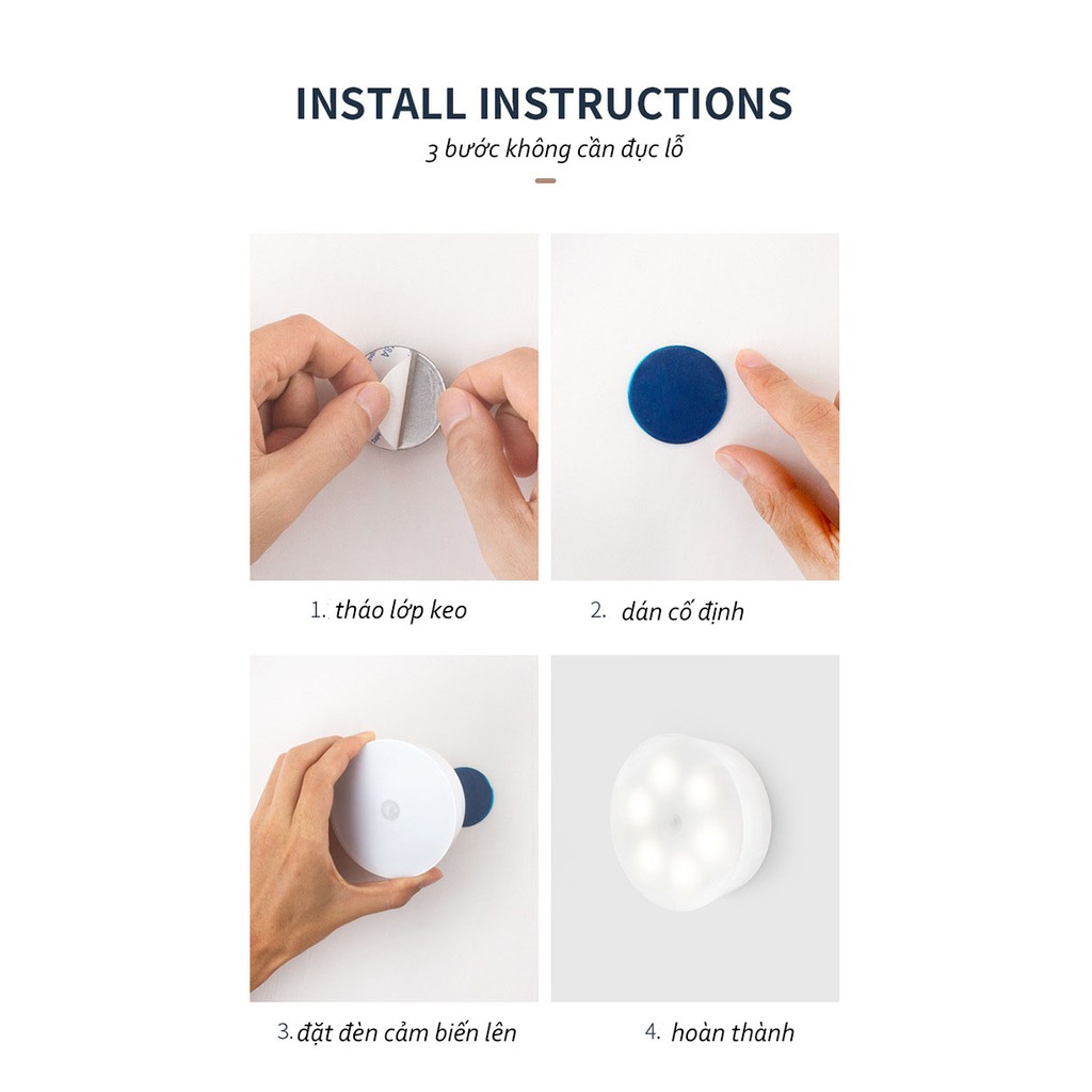 Đèn led cảm ứng cảm biến chuyển động gắn dán tường tủ cầu thang thông minh tự động phát sáng