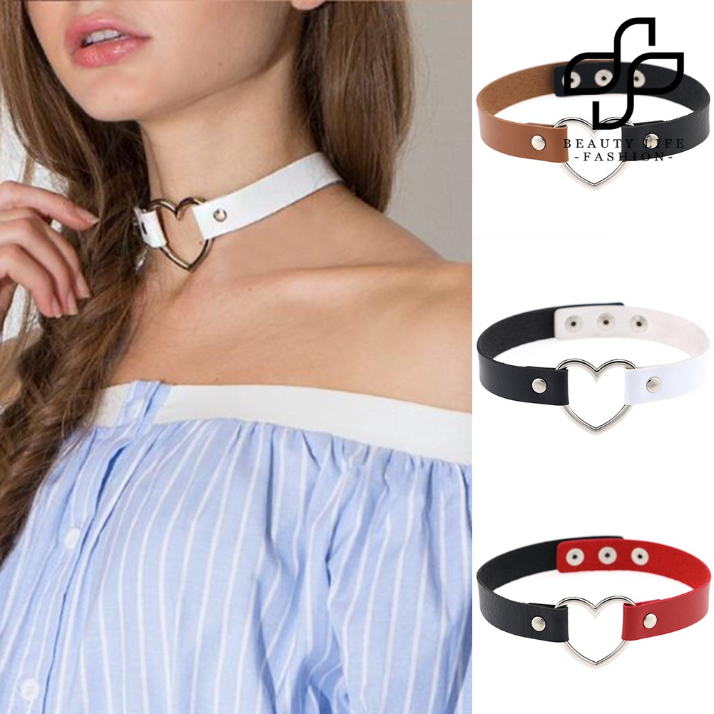 Vòng Cổ Choker Da Mặt Trái Tim Rỗng Phong Cách Gothic Cá Tính