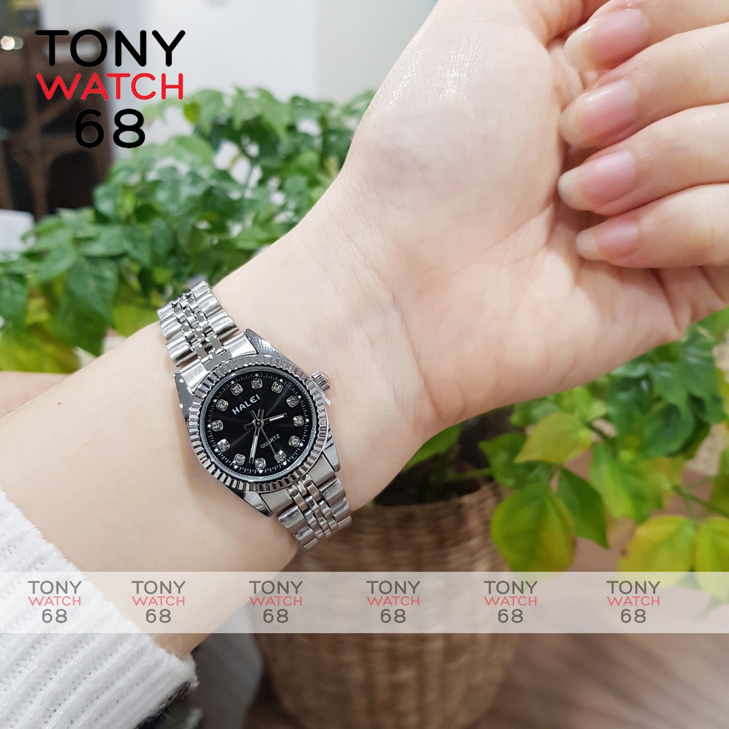 Cặp đồng hồ đôi Halei dây kim loại màu trắng mặt đen chống nước chống xước tuyệt đối 3atm Tony Watch 68