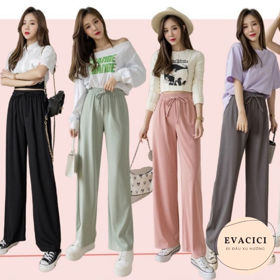 [EVACICI] Quần ống rộng cotton tăm culottes cạp chun sau form Hàn Quốc siêu hack dáng - có nhiều màu.