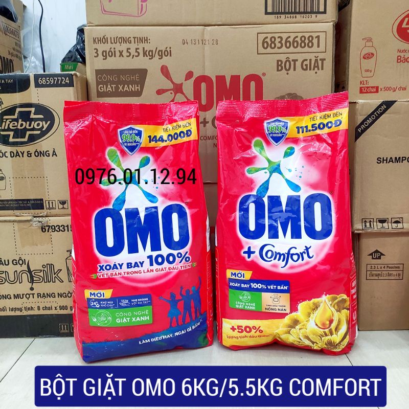 [Mẫu mới] Bột giặt Omo 6kg - Sạch cực nhanh - Comfort 5,5kg