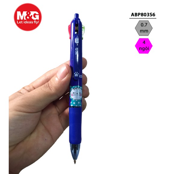Bút bi hình mèo cute 4 màu mực chính hãng M&G ABP 803S6 0.7mm viết cực kỳ êm trơn